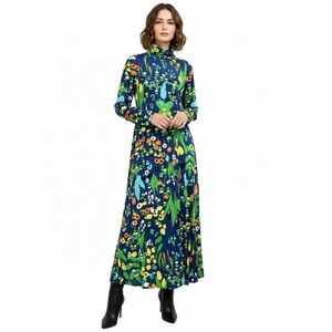 Saks Fifth Avenue • Vintage Floral Ruched Mock-Neck Maxi Dress Size M